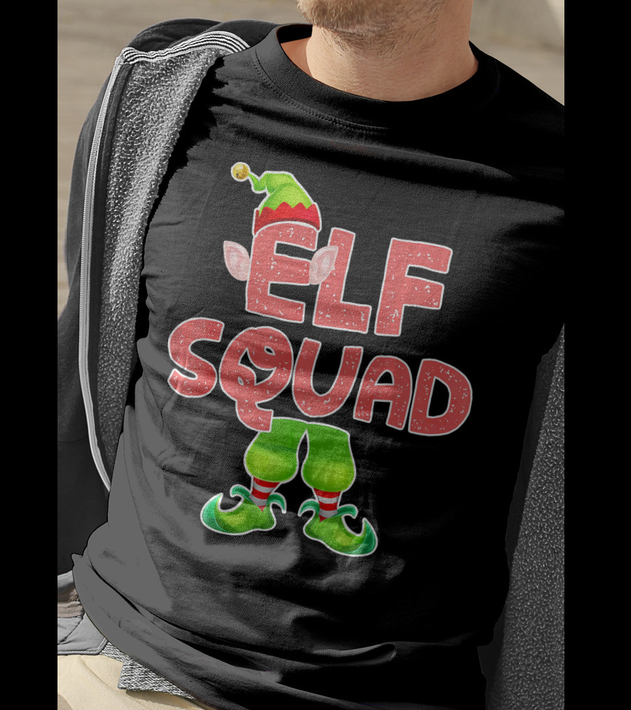 Elf Squad Funny Merry Christmas Hat And Shoes T-Shirt