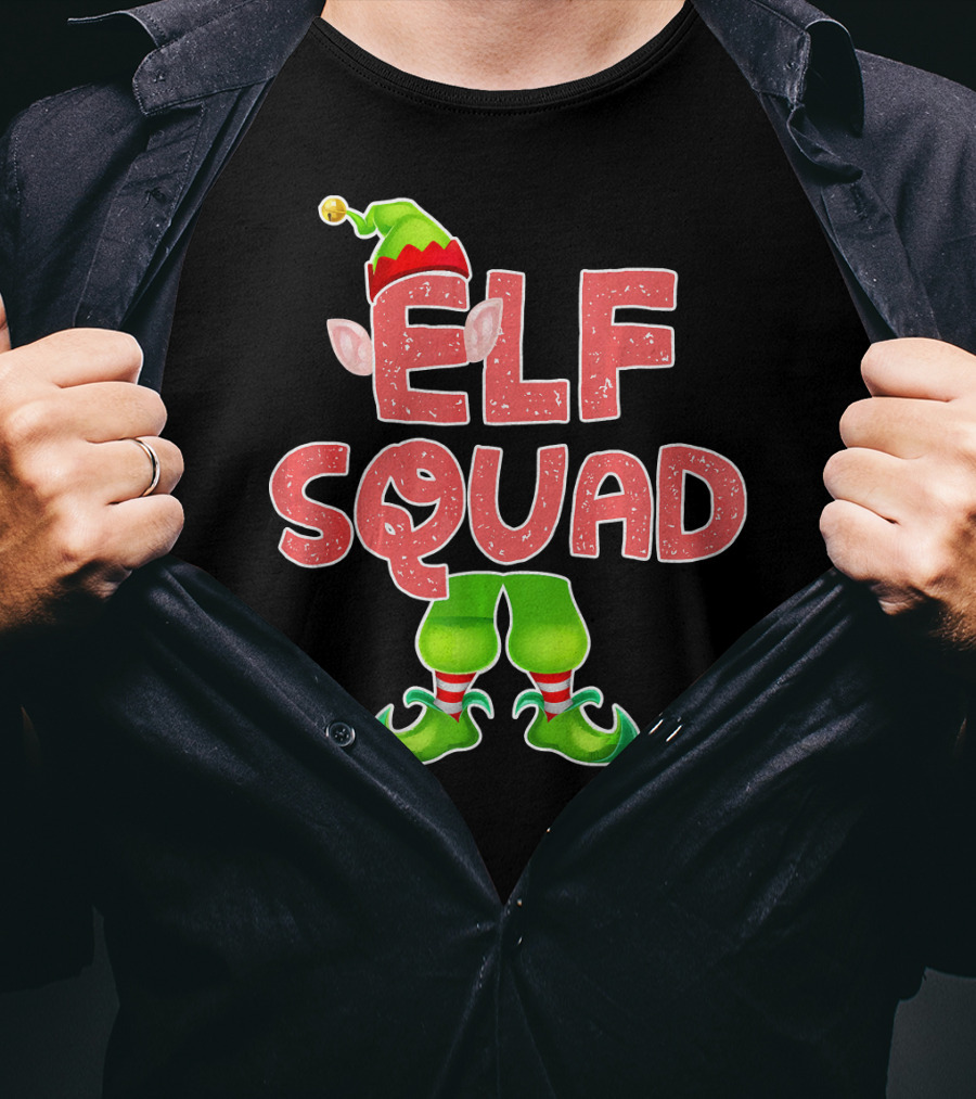 Elf Squad Funny Merry Christmas Hat And Shoes T-Shirt