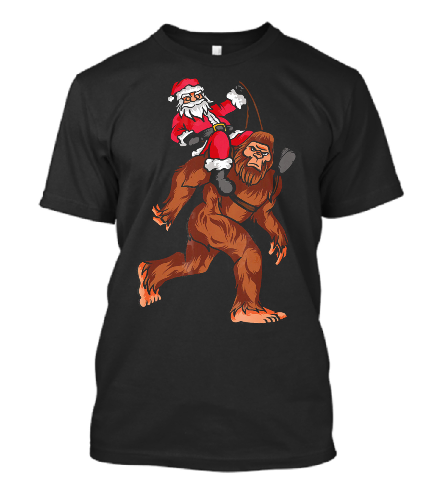 Bigfoot Carrying Santa Claus In Christmas T-Shirt
