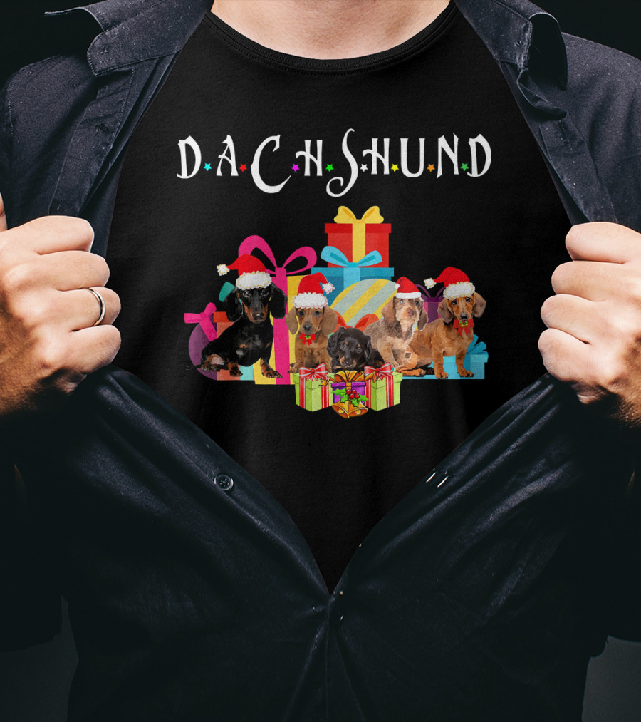 Dachshund Puppies Christmas Santa Hat Gifts T-Shirt