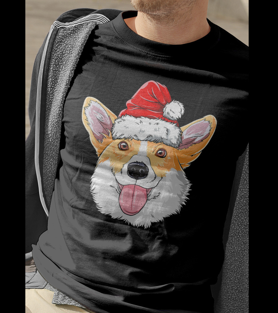 Corgi Wearing Santa Hat T-Shirt