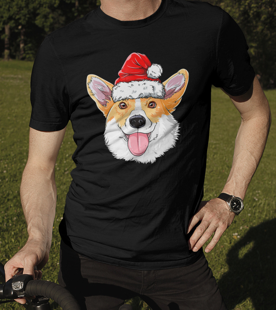 Corgi Wearing Santa Hat T-Shirt