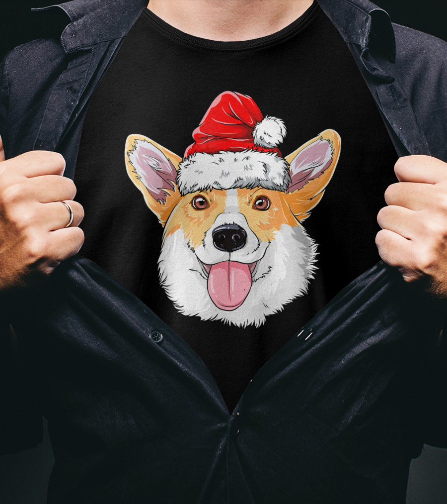 Corgi Wearing Santa Hat T-Shirt