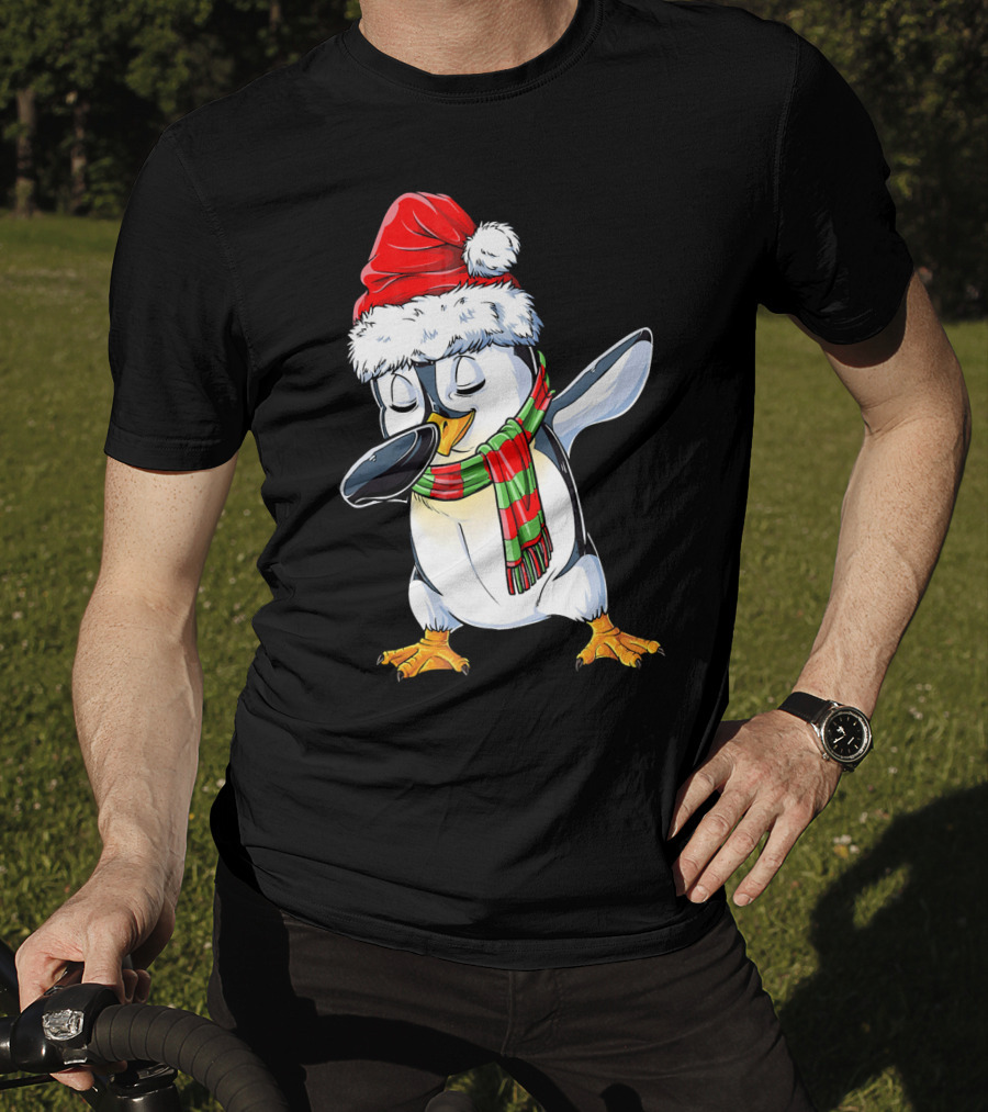 Dabbing Penguin Santa Claus With Festive Scarf T-Shirt