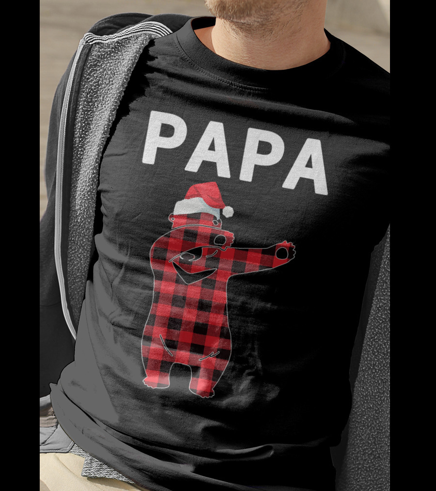 PAPA Bear Plaid Santa Hat Christmas Dabbing T-Shirt
