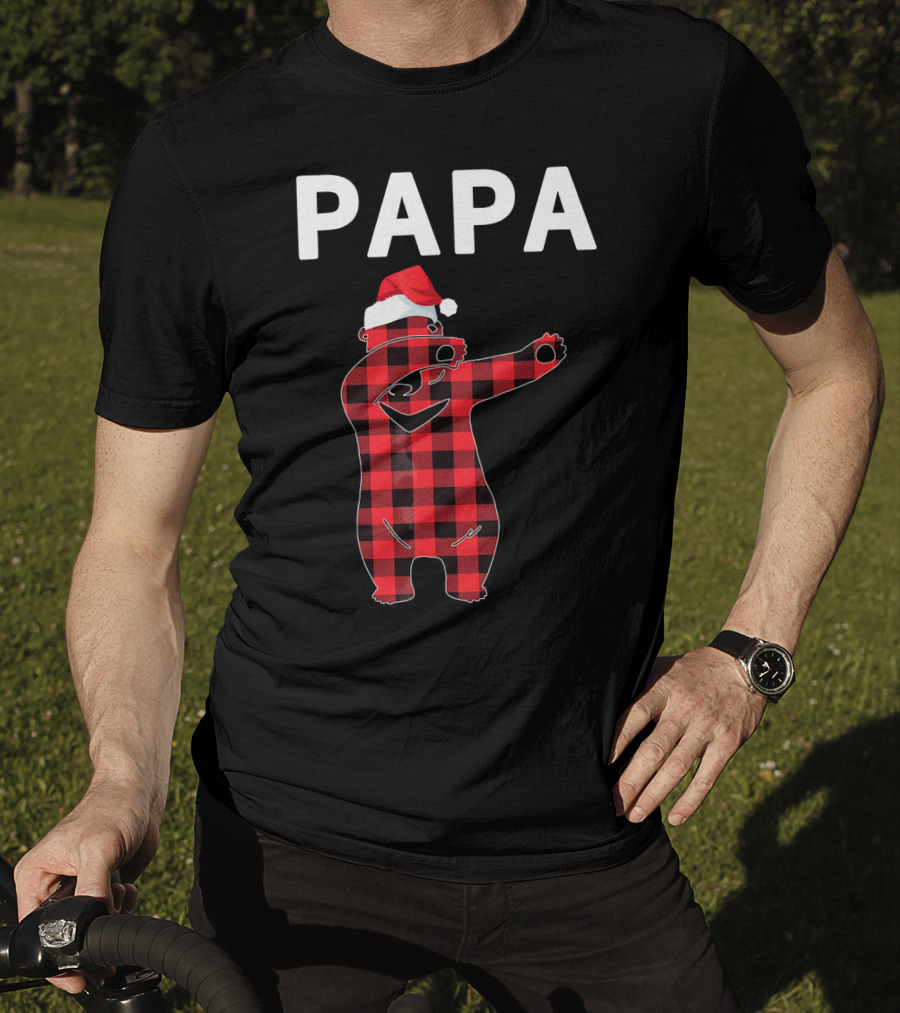 PAPA Bear Plaid Santa Hat Christmas Dabbing T-Shirt