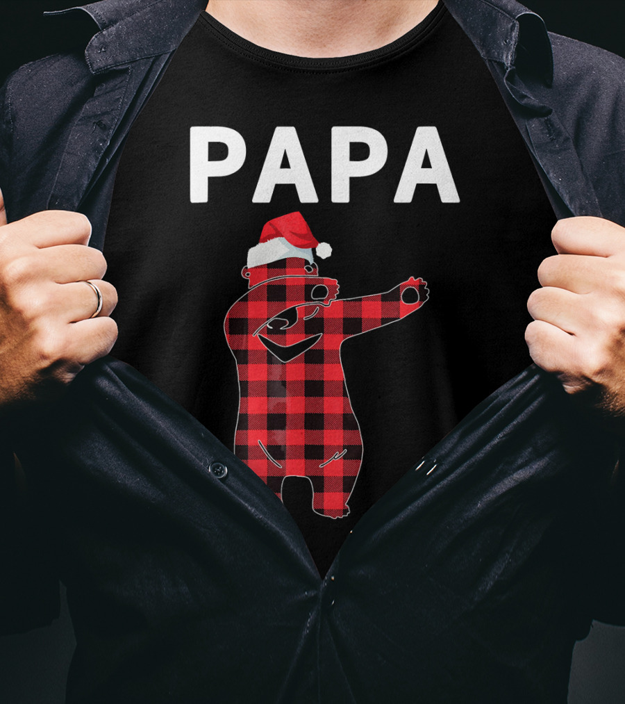 PAPA Bear Plaid Santa Hat Christmas Dabbing T-Shirt