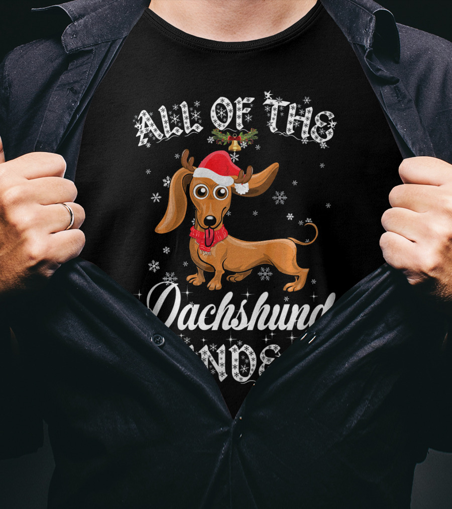All Of The Dachshund Reindeer Santa Hat Snowflakes T-Shirt