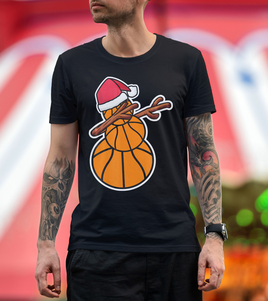 Basketball Snowman Dabbing Santa Hat T-Shirt
