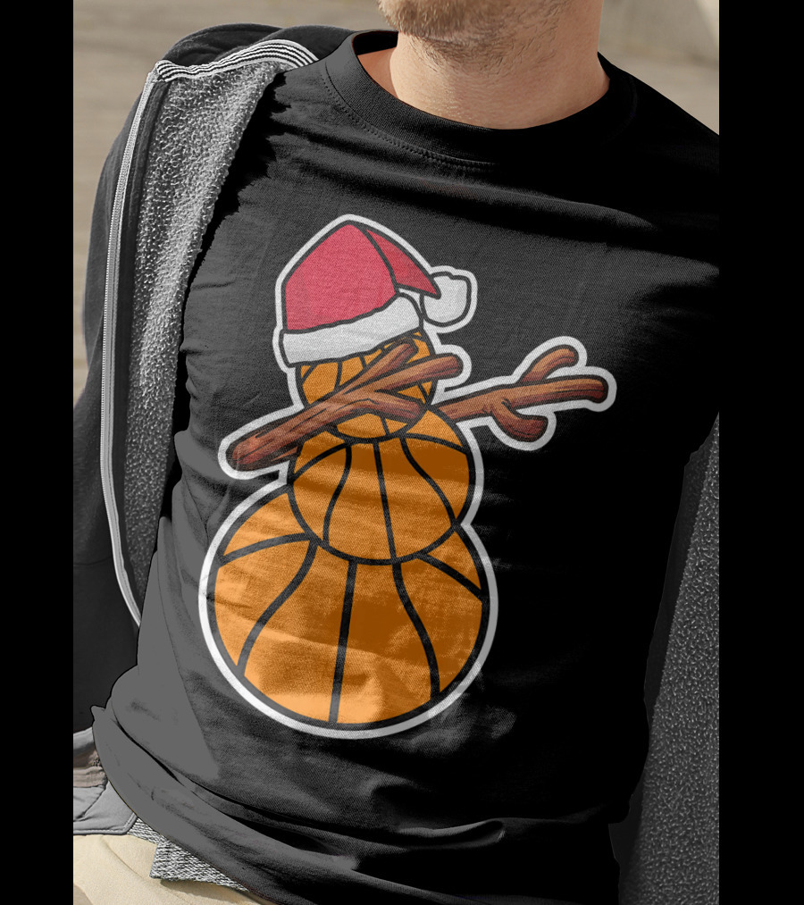 Basketball Snowman Dabbing Santa Hat T-Shirt