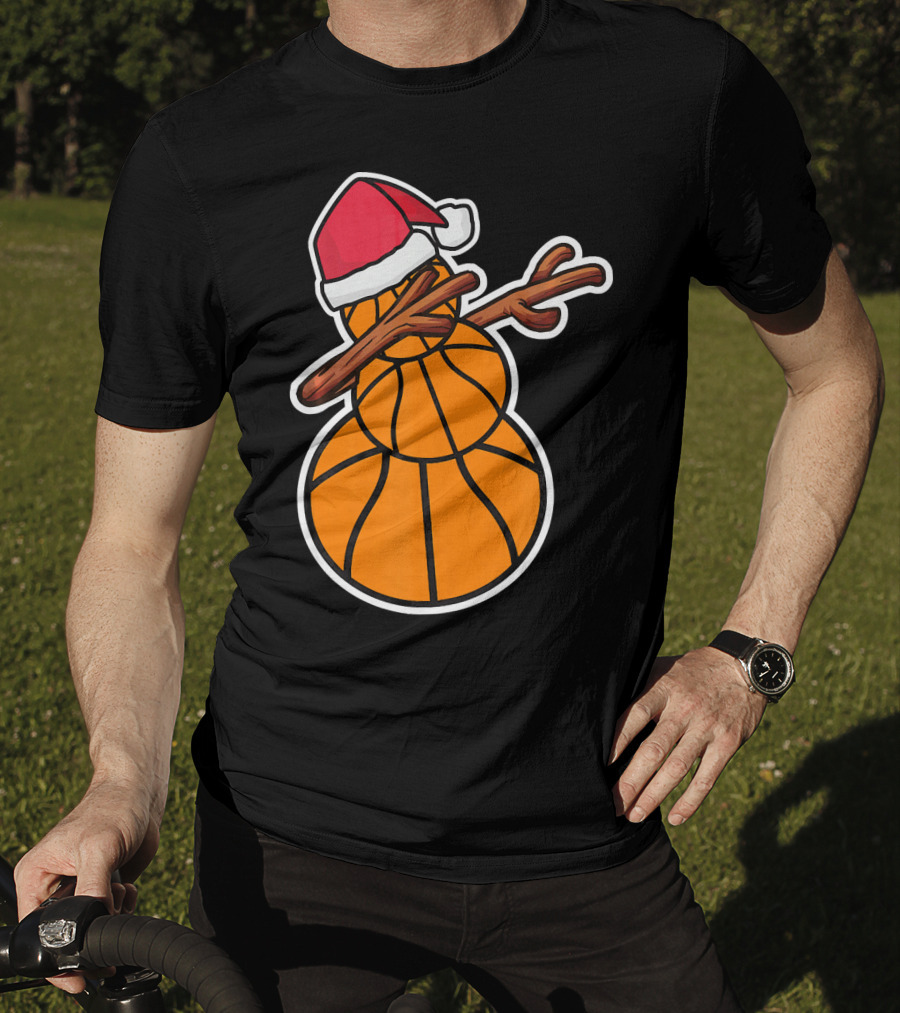 Basketball Snowman Dabbing Santa Hat T-Shirt
