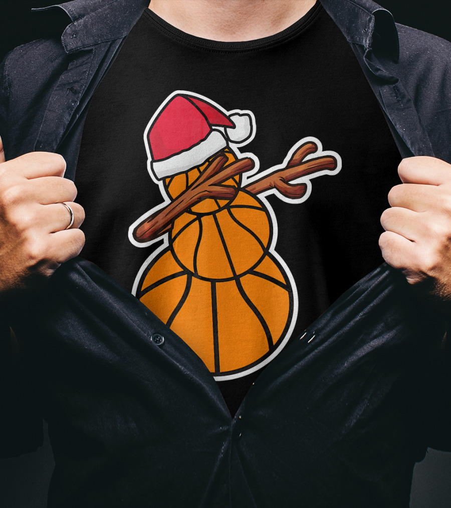 Basketball Snowman Dabbing Santa Hat T-Shirt