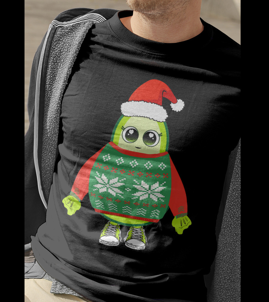 Santa Avocado Cute Christmas Sweater Sneakers T-Shirt