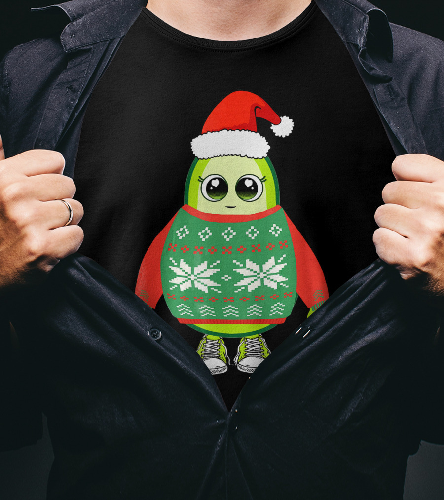 Santa Avocado Cute Christmas Sweater Sneakers T-Shirt