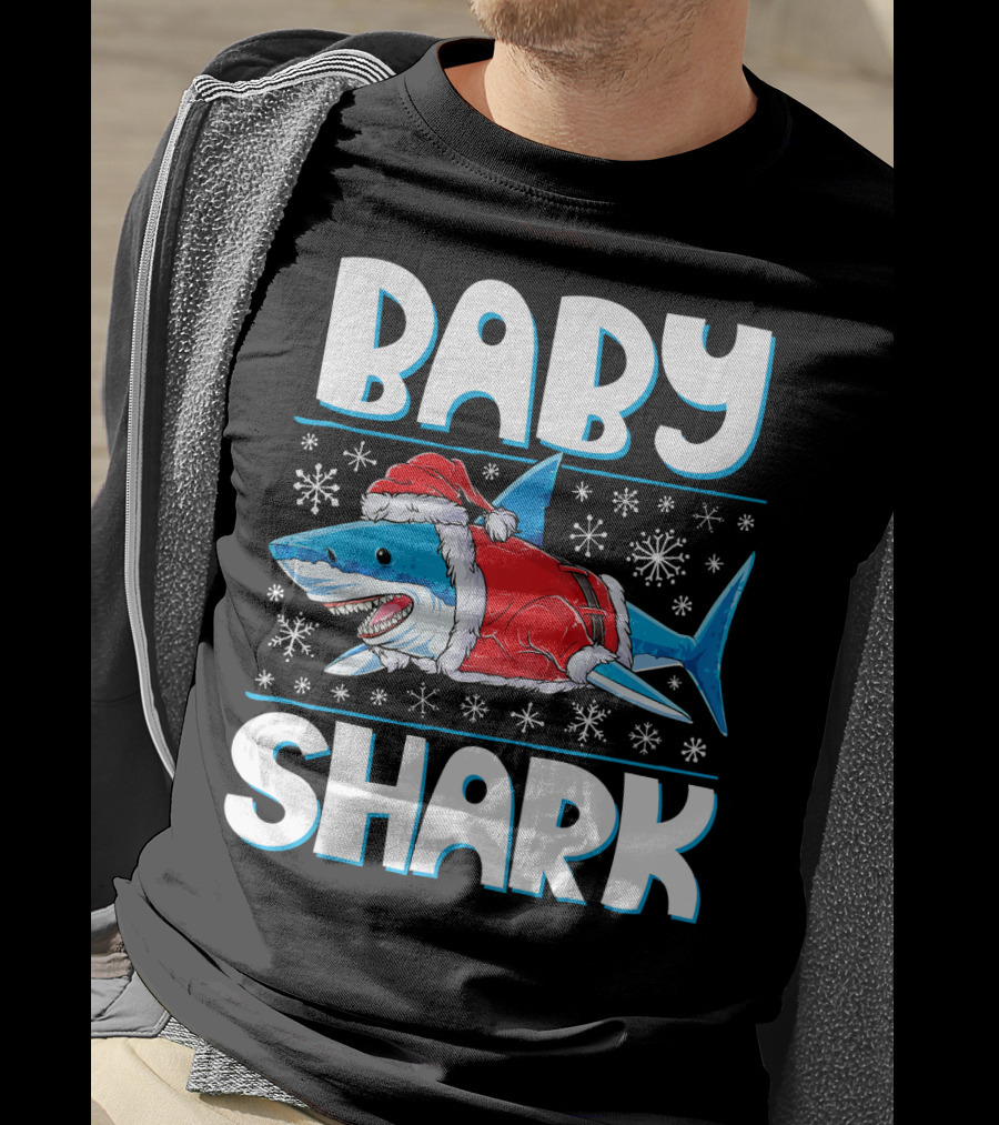 Baby Shark Santa Christmas Snowflakes T-Shirt