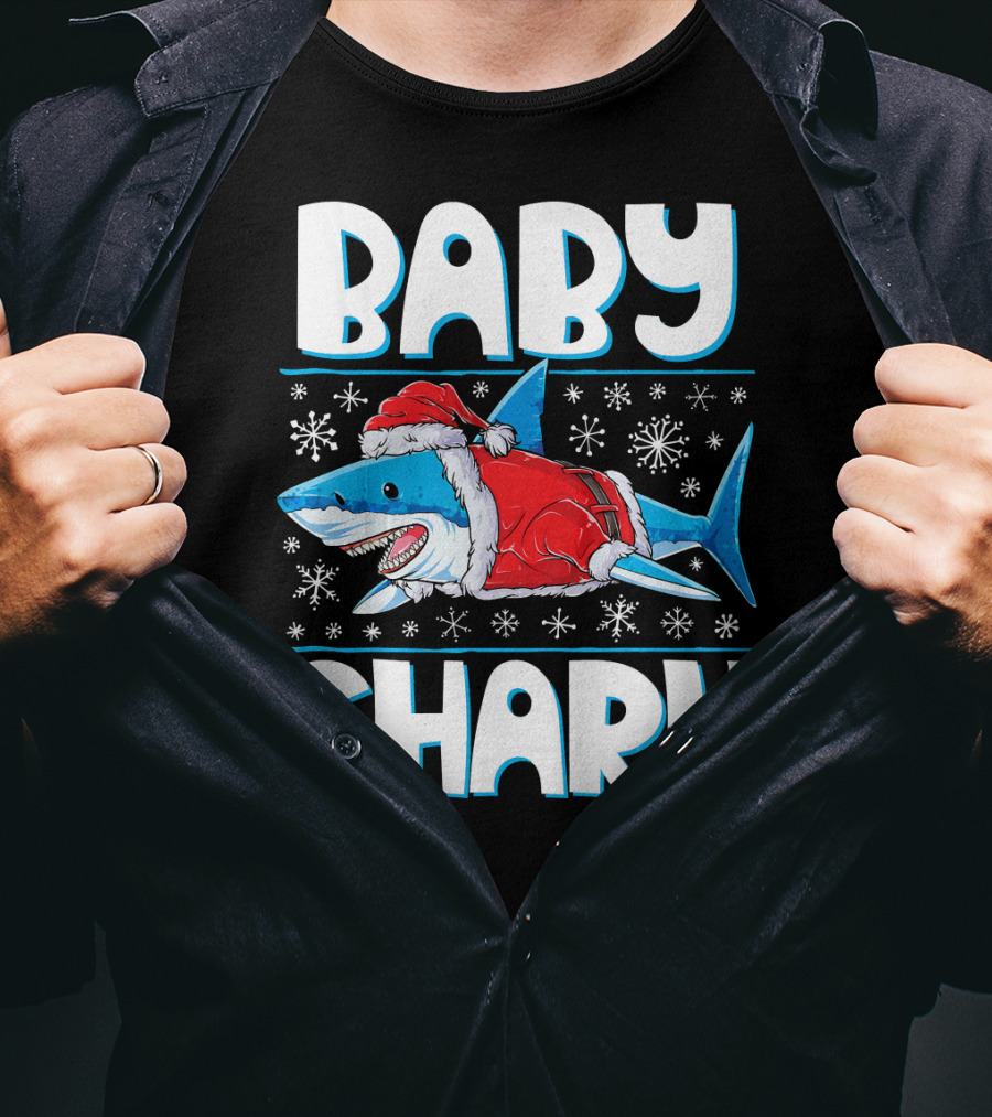 Baby Shark Santa Christmas Snowflakes T-Shirt