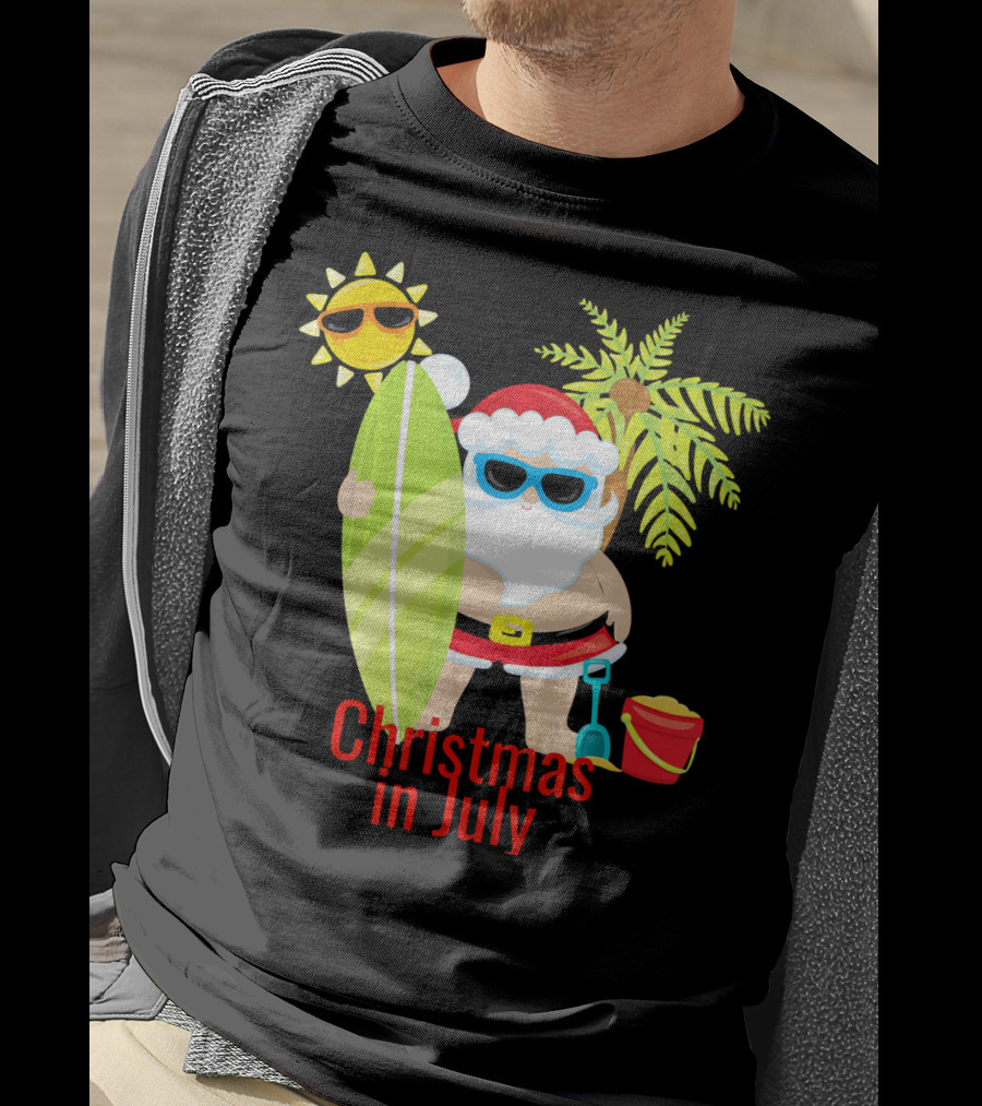 Christmas In July Beach Santa Surfer Sunny Holiday Fun T-Shirt