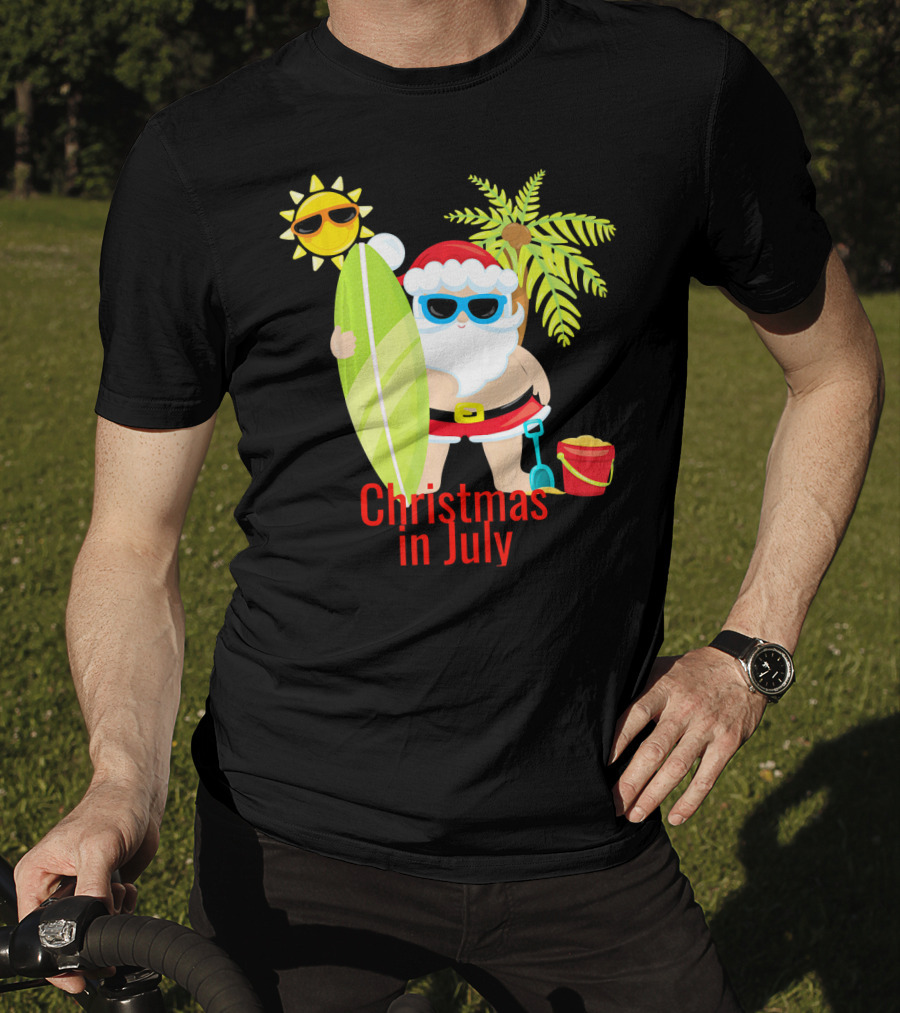 Christmas In July Beach Santa Surfer Sunny Holiday Fun T-Shirt