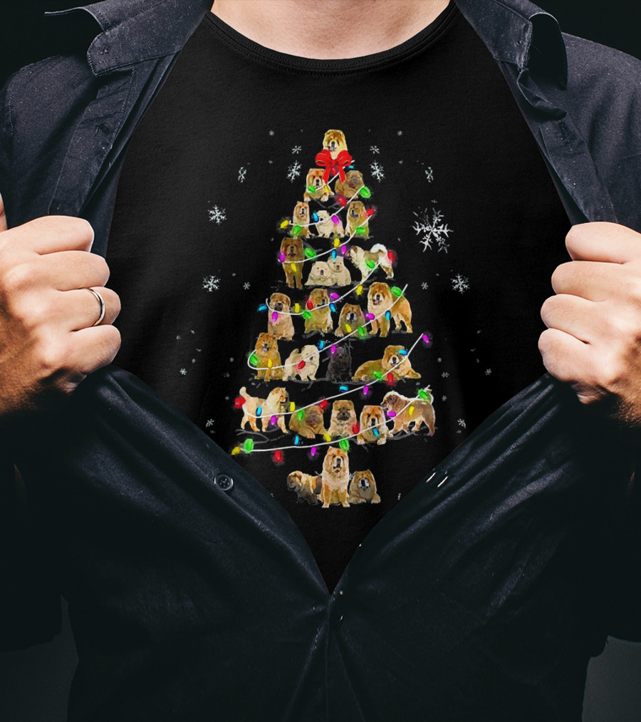 Cute Chow Chow Dog Christmas Tree Lights Snowflakes T-Shirt