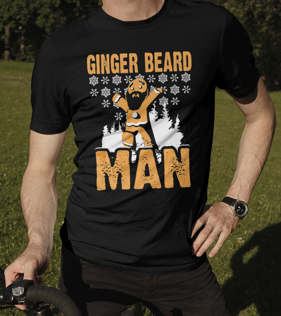 Ginger Beard Man Xmas Holiday Snowflakes Gingerbread T-Shirt