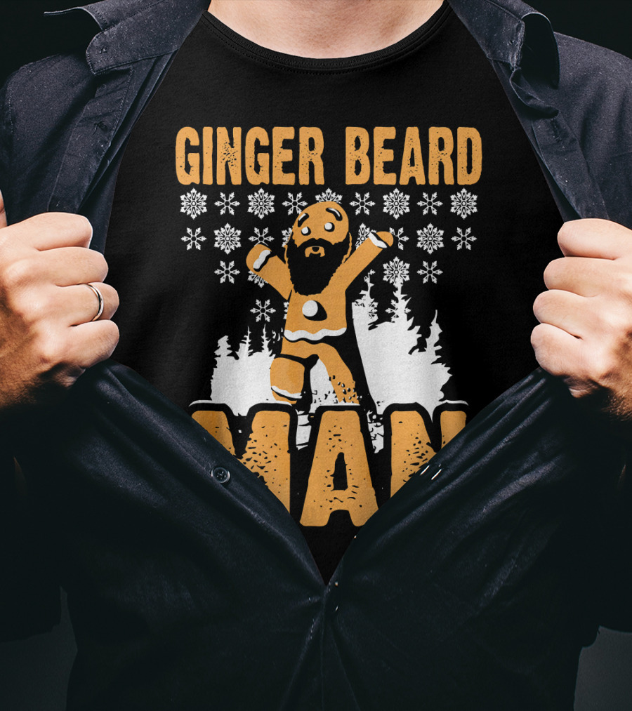 Ginger Beard Man Xmas Holiday Snowflakes Gingerbread T-Shirt