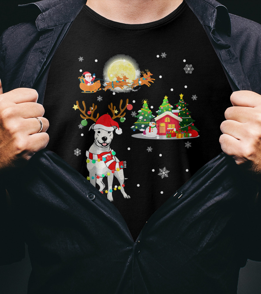 Santa's Sleigh And Festive Dogo Argentino Christmas Wonderland T-Shirt