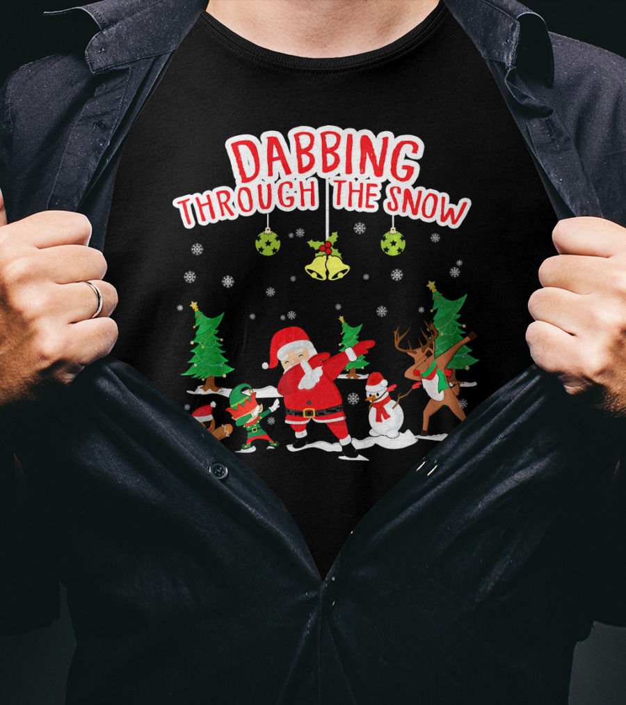 Dabbing Through The Snow Santa Reindeer Gingerbread Snowman Christmas Trees T-Shirt
