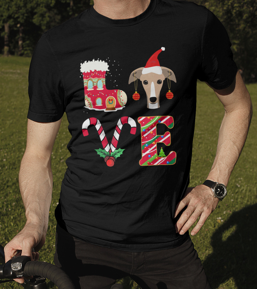 I Love My Greyhound Christmas Love Gingerbread Stocking Santa Hat Candy Cane Ornaments T-Shirt