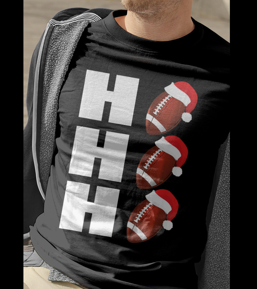 HO HO HO Santa Hat Football Christmas Humor T-Shirt