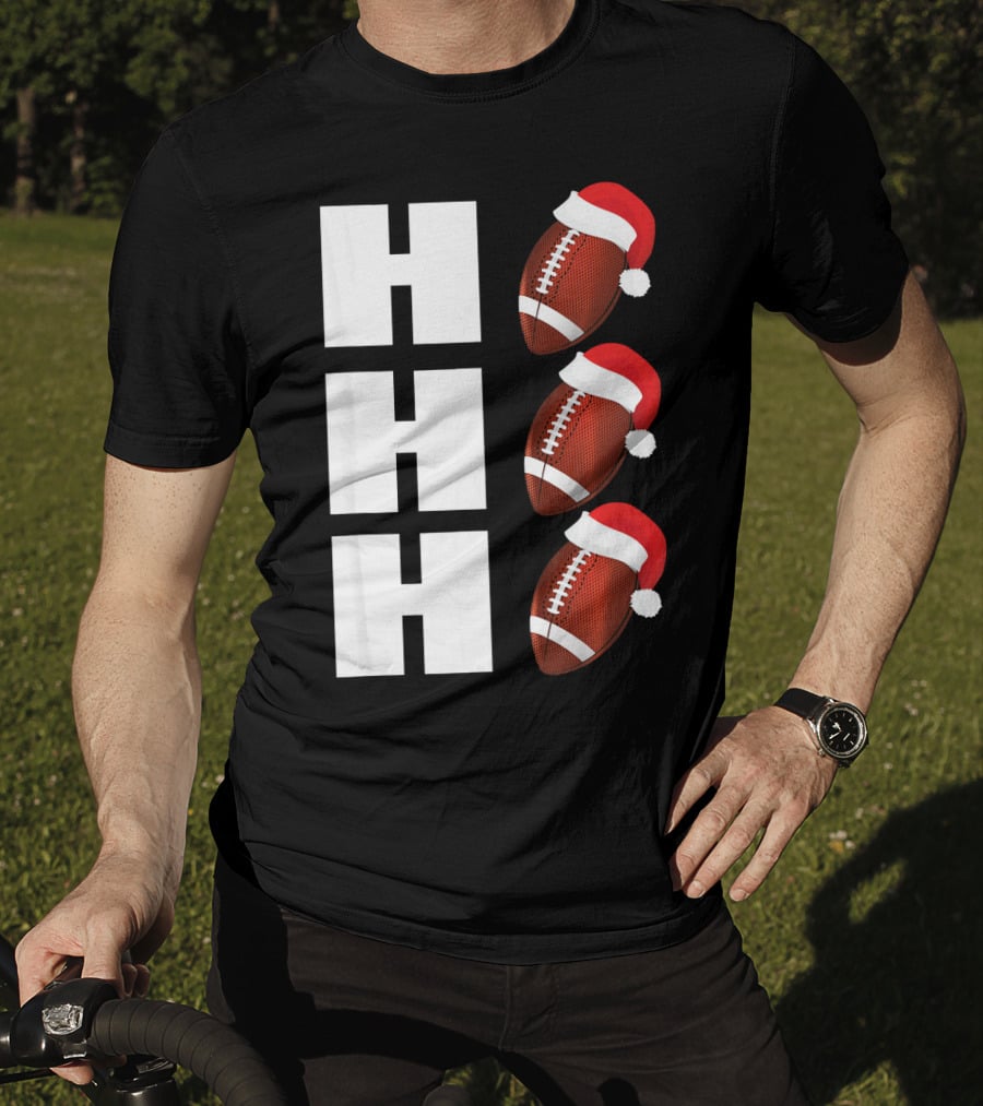 HO HO HO Santa Hat Football Christmas Humor T-Shirt