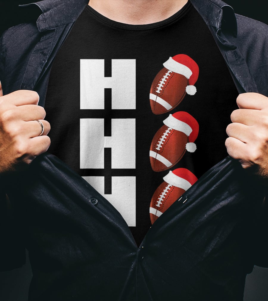 HO HO HO Santa Hat Football Christmas Humor T-Shirt