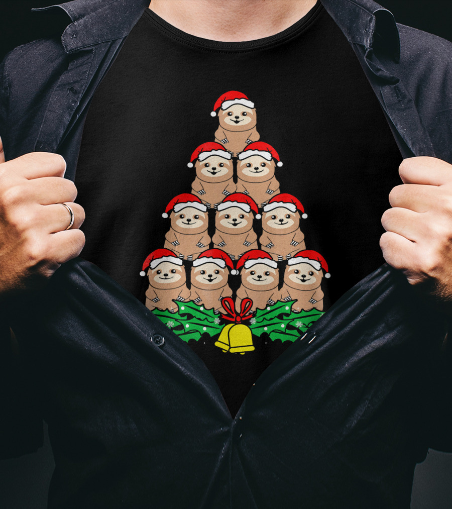 Christmas Tree Of Santa Hat Sloths For Xmas Lovers T-Shirt
