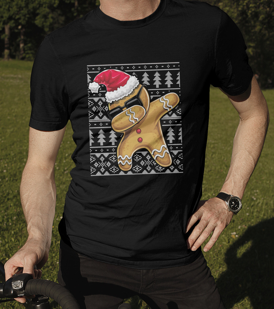 Ugly Christmas Dabbing Gingerbread Cookie Santa Hat T-Shirt