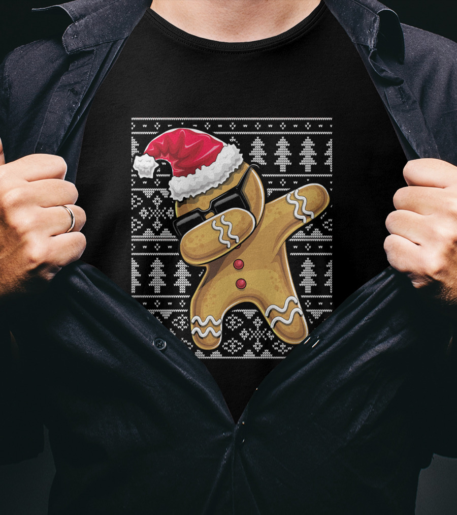 Ugly Christmas Dabbing Gingerbread Cookie Santa Hat T-Shirt