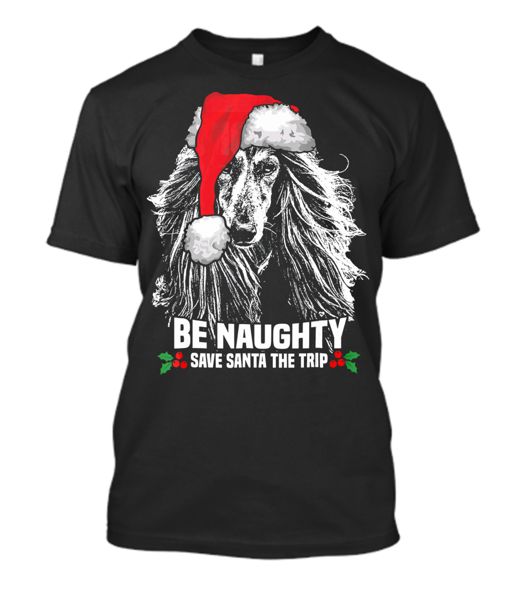 Be Naughty Save Santa The Trip Afghan Hound Santa Hat T-Shirt