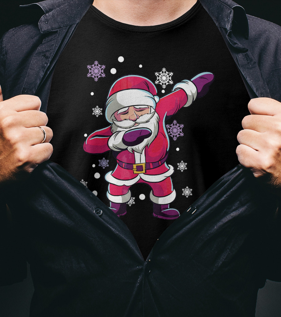 Dabbing Santa Claus With Snowflakes T-Shirt
