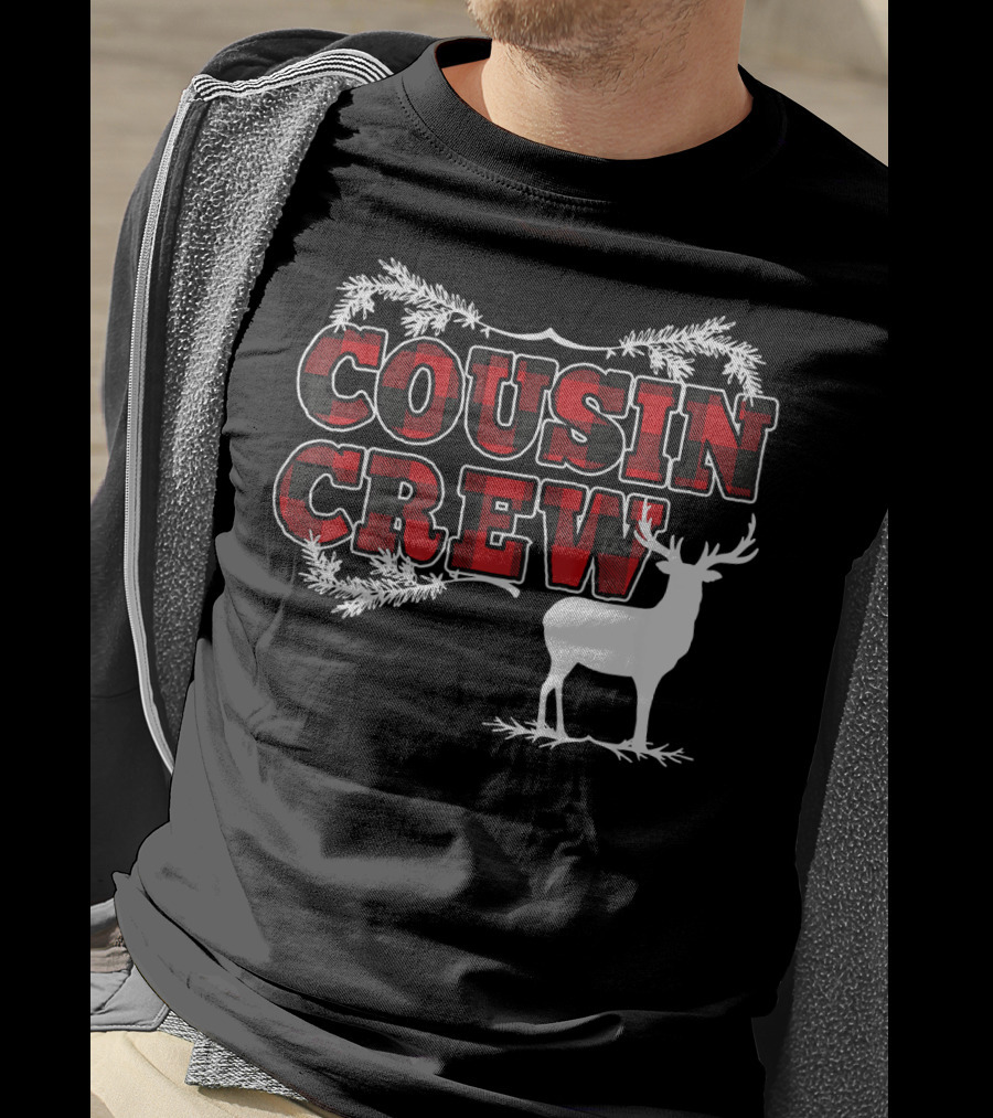 Cousin Crew Plaid Deer Antlers Holiday T-Shirt
