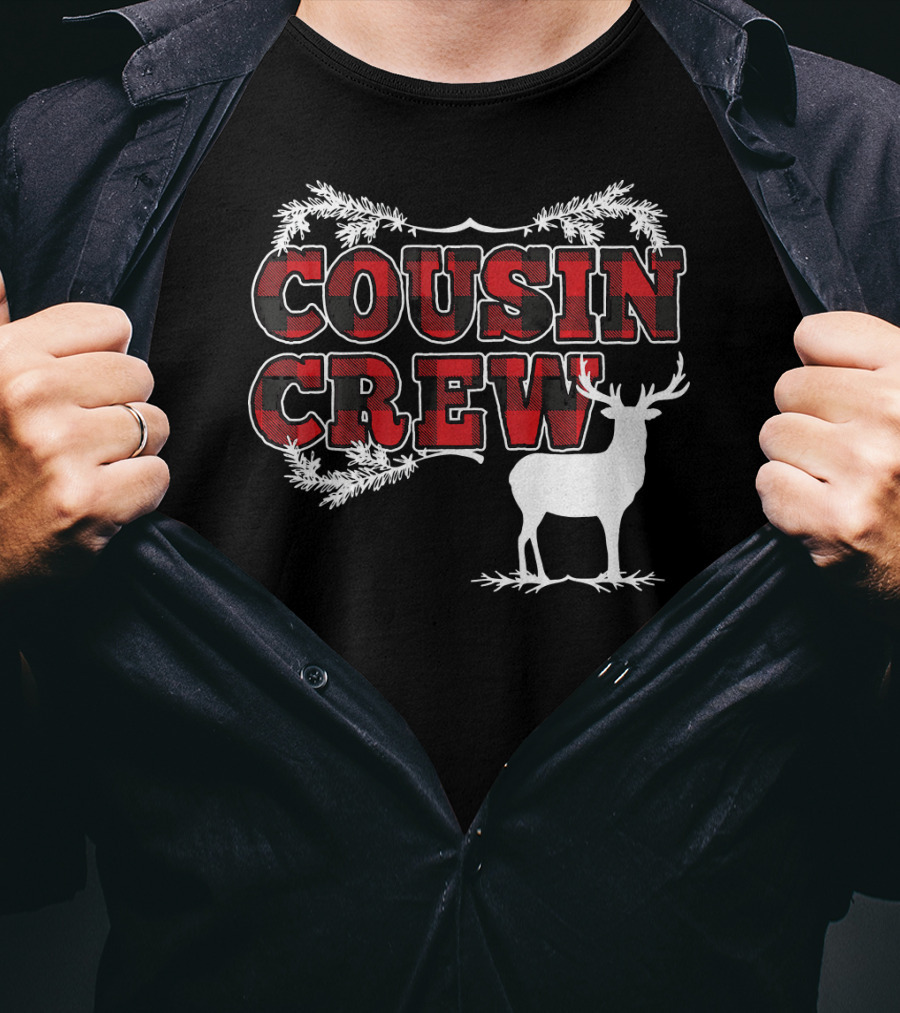Cousin Crew Plaid Deer Antlers Holiday T-Shirt