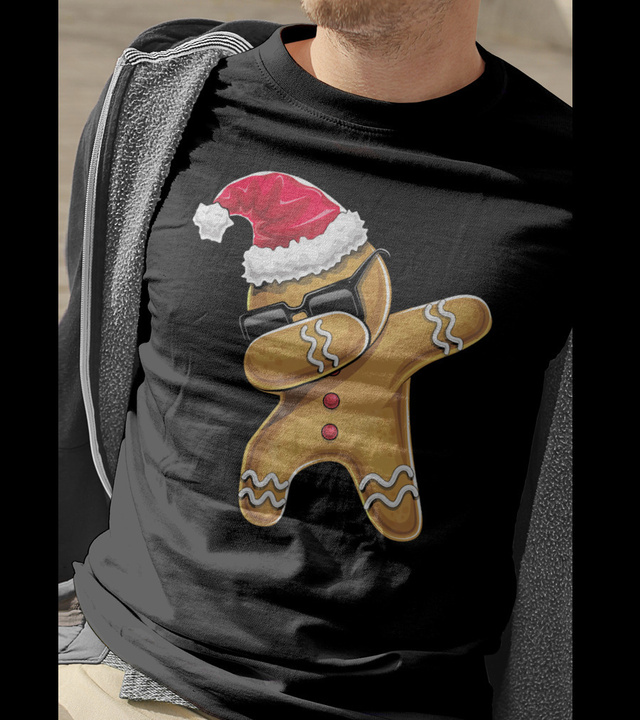 Santa Hat Dabbing Gingerbread Man Holiday Baking T-Shirt