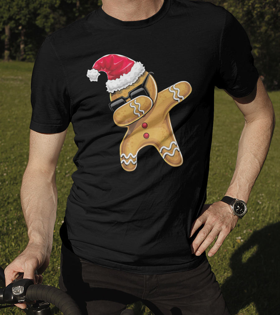 Santa Hat Dabbing Gingerbread Man Holiday Baking T-Shirt
