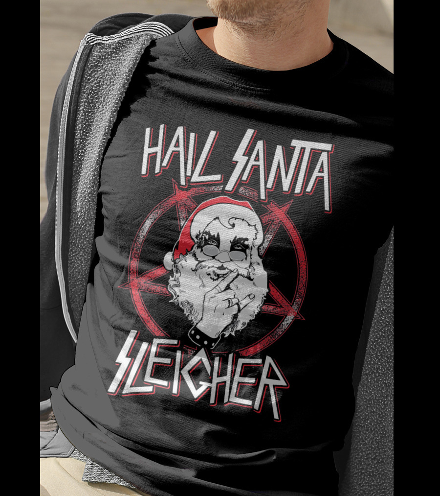 Hail Santa Sleigher Funny Christmas Santa Rock Metal Holiday T-Shirt