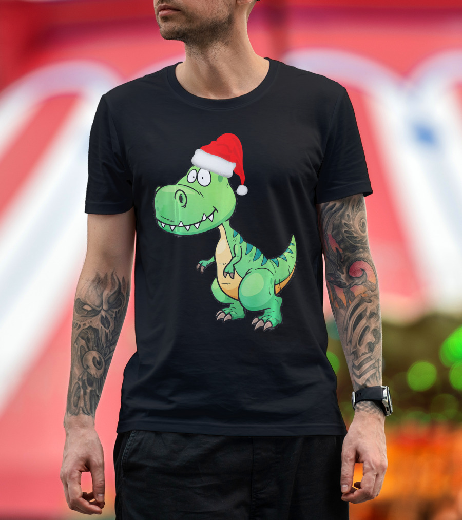 Santa Dinosaur Christmas T-Rex with Santa Hat T-Shirt
