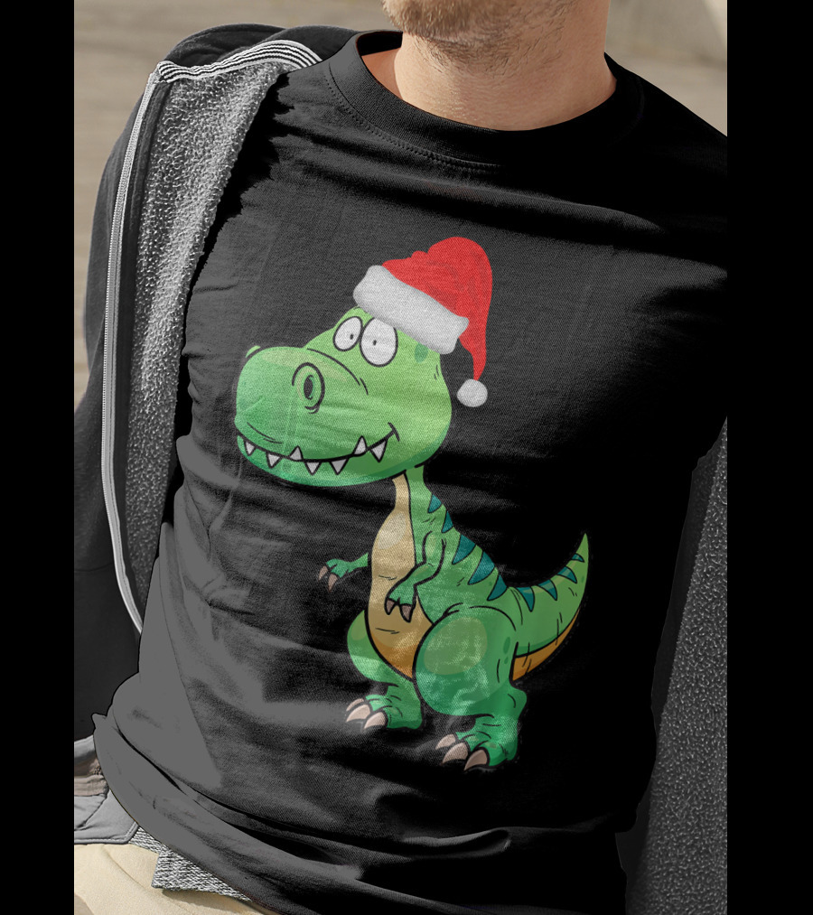 Santa Dinosaur Christmas T-Rex With Santa Hat T-Shirt
