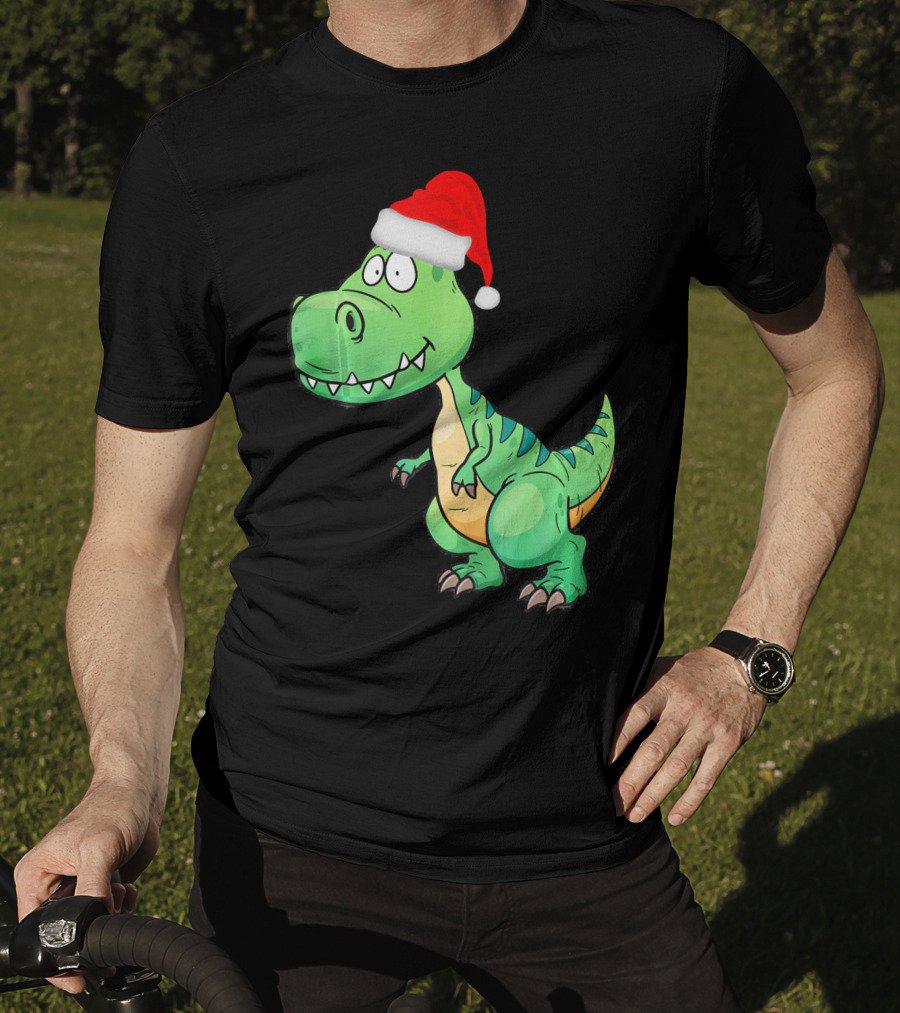 Santa Dinosaur Christmas T-Rex With Santa Hat T-Shirt