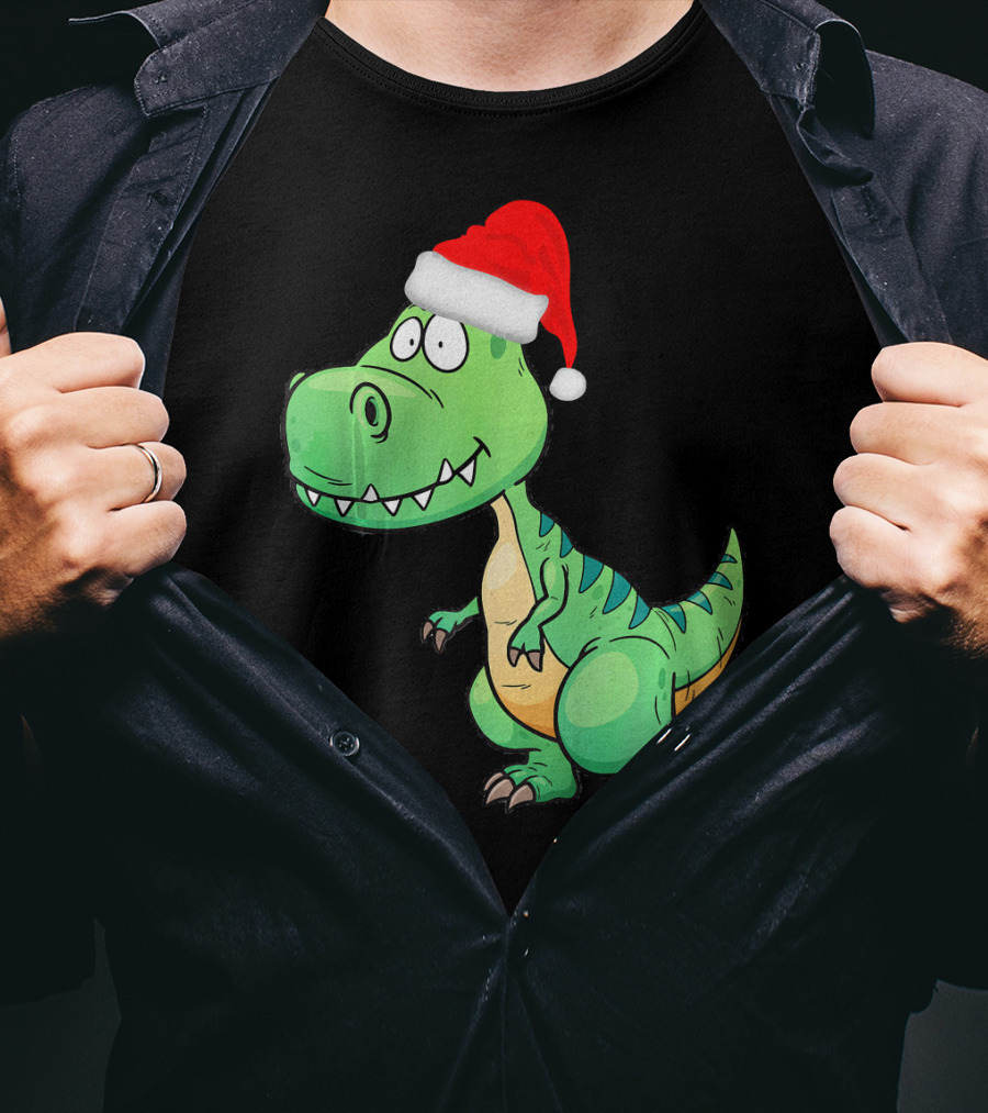 Santa Dinosaur Christmas T-Rex With Santa Hat T-Shirt
