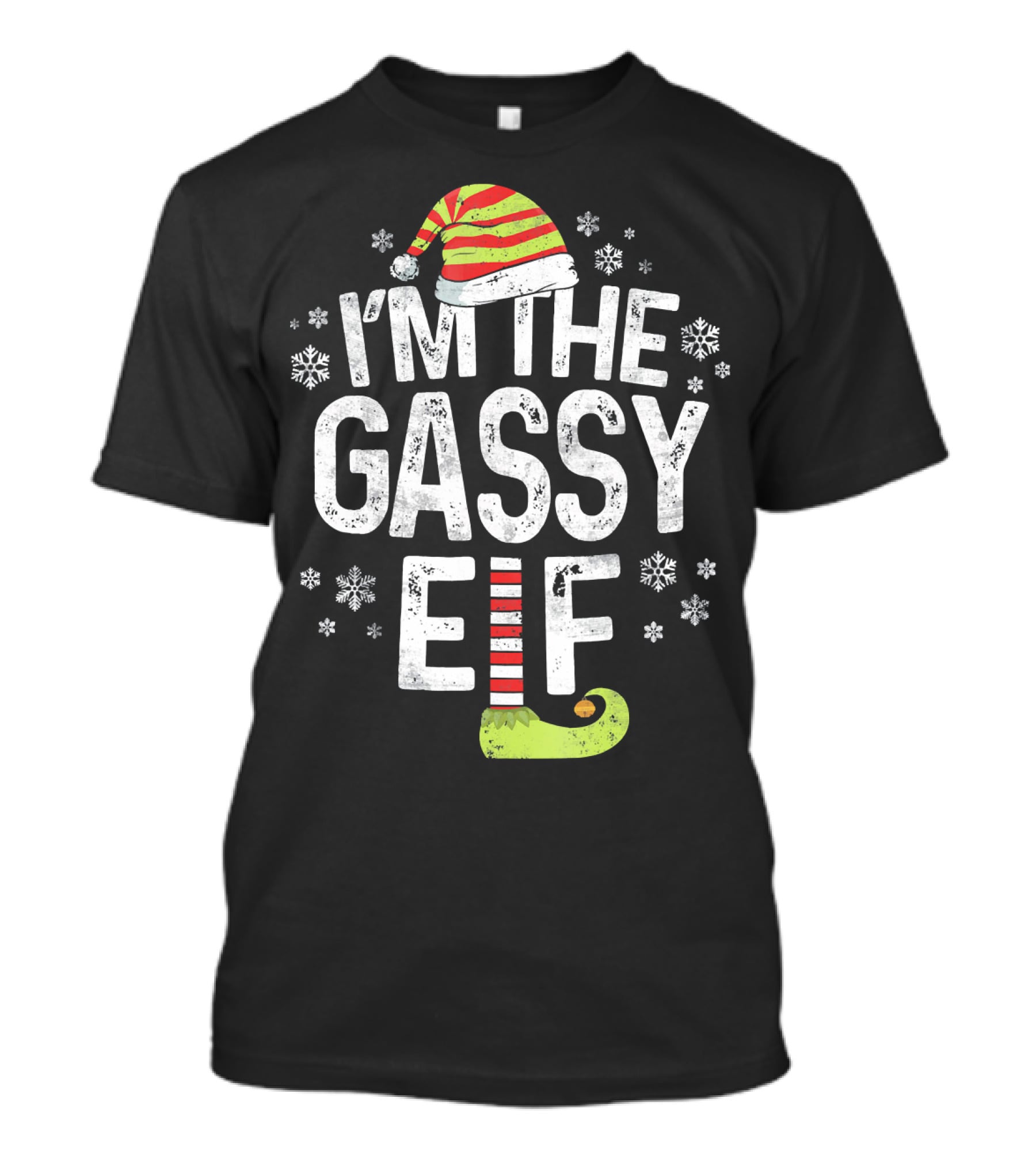I'm The Gassy Elf Christmas Hat And Shoe With Snowflakes T-Shirt