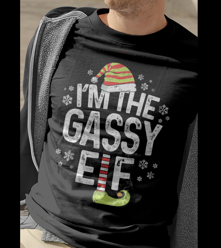 I'm The Gassy Elf Christmas Hat And Shoe With Snowflakes T-Shirt