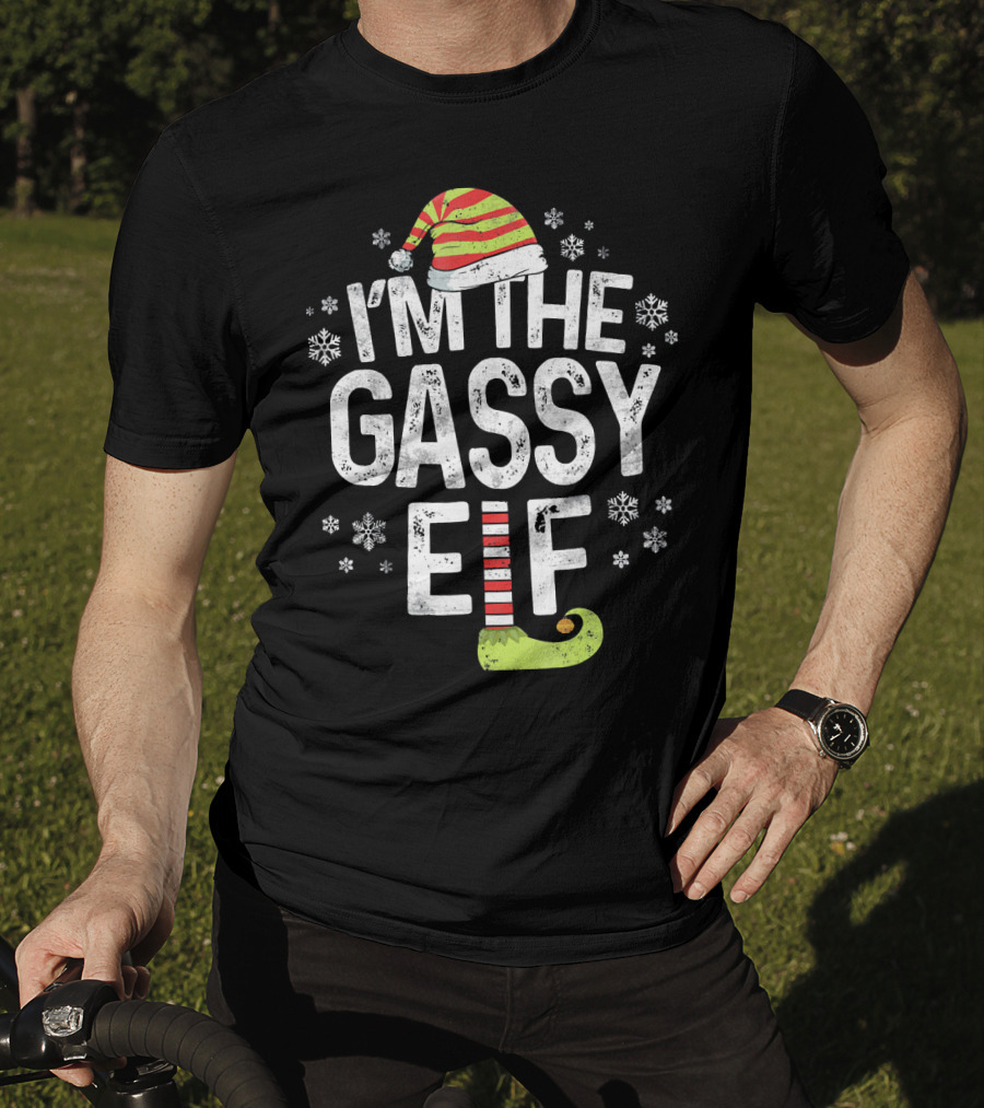 I'm The Gassy Elf Christmas Hat And Shoe With Snowflakes T-Shirt