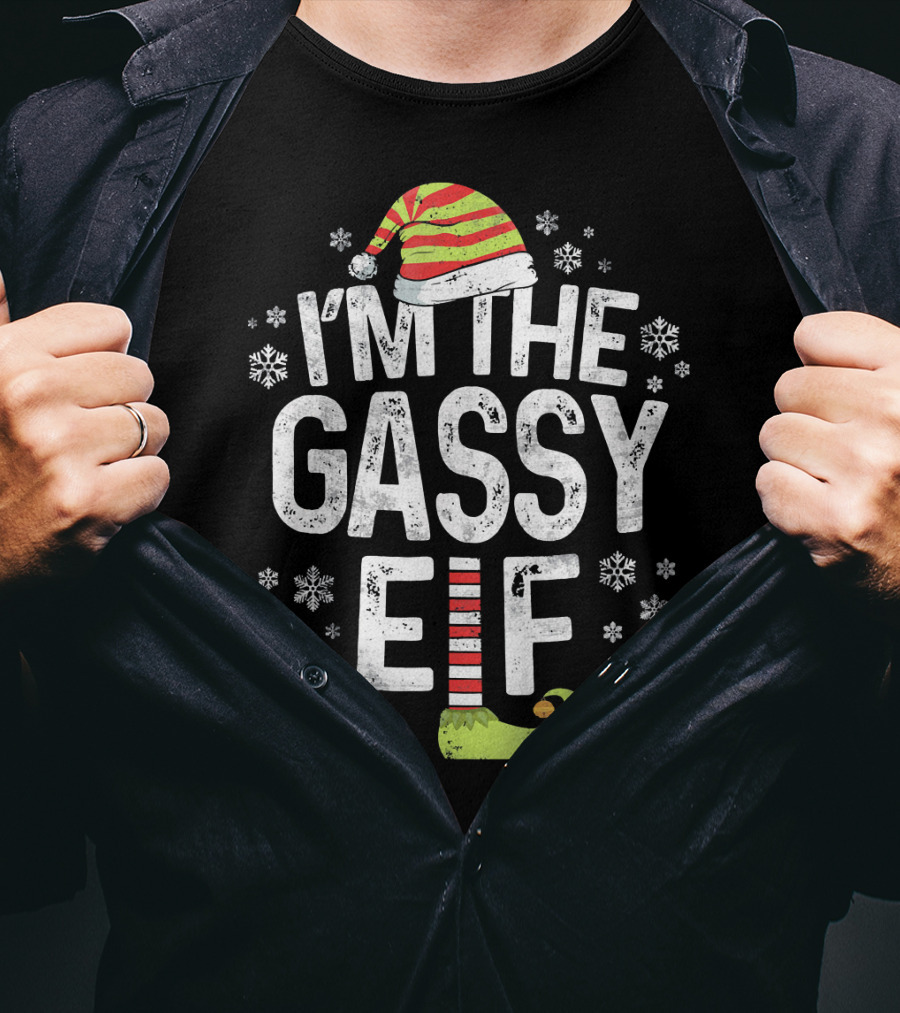I'm The Gassy Elf Christmas Hat And Shoe With Snowflakes T-Shirt