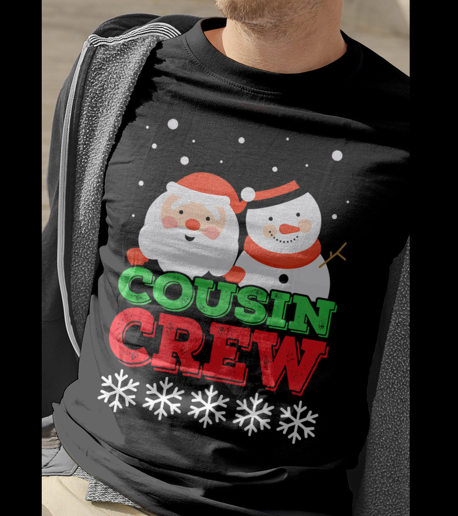 Cousin Crew Santa Snowman Christmas Party Snowflakes T-Shirt